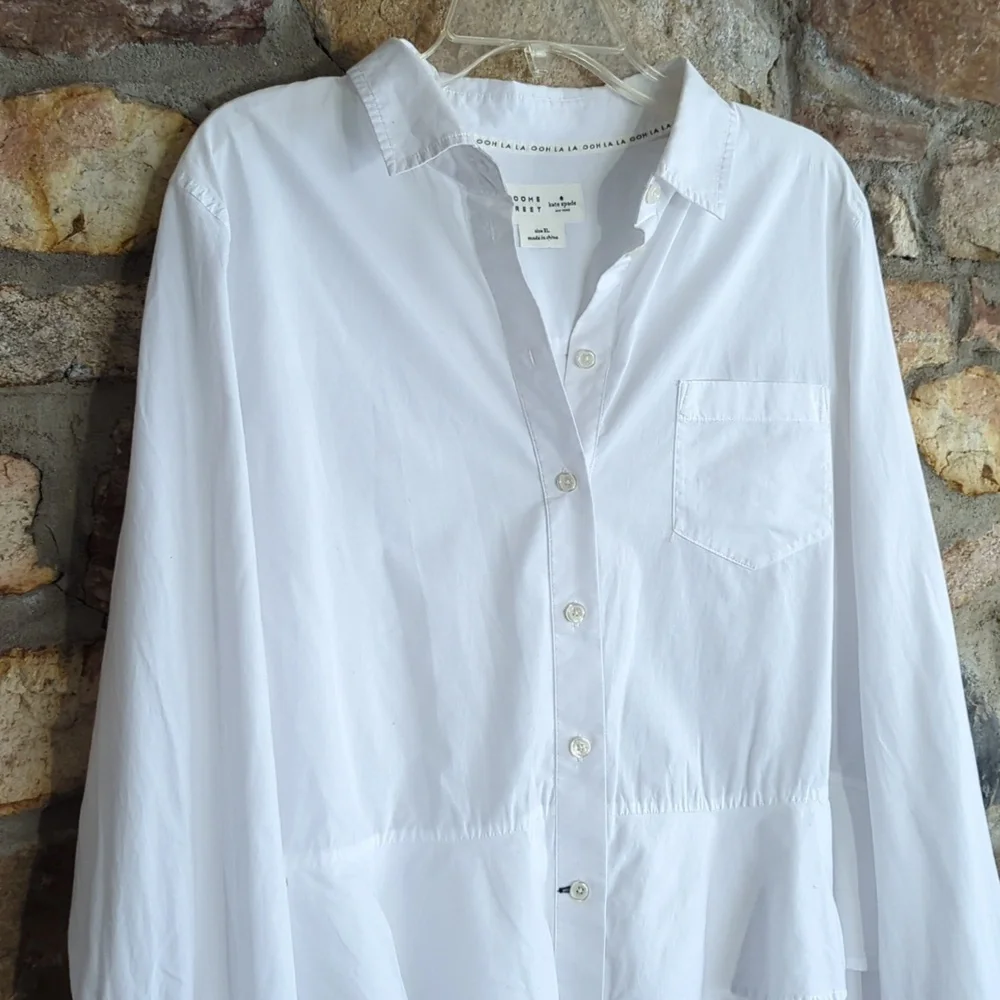 Kate Spade broome Street White Button-Up peplum Shirt